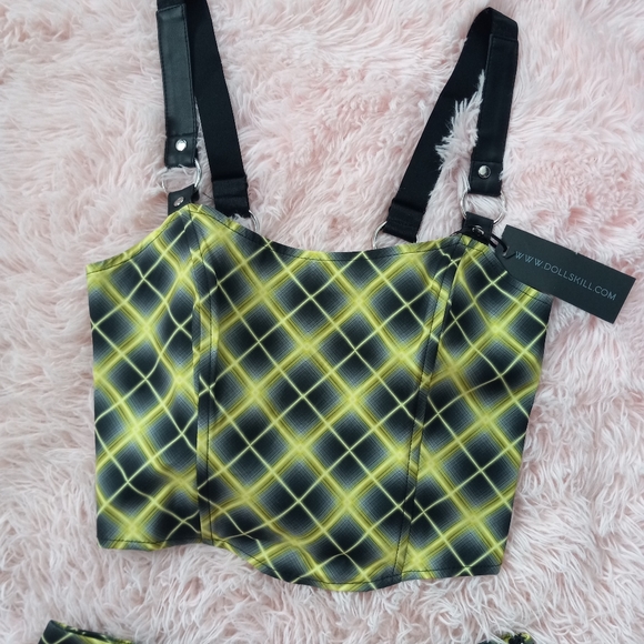 SOLD OUT ONLINE! Dolls kill Vile & Enchanted plaid set- widow goth corset - Picture 6 of 14